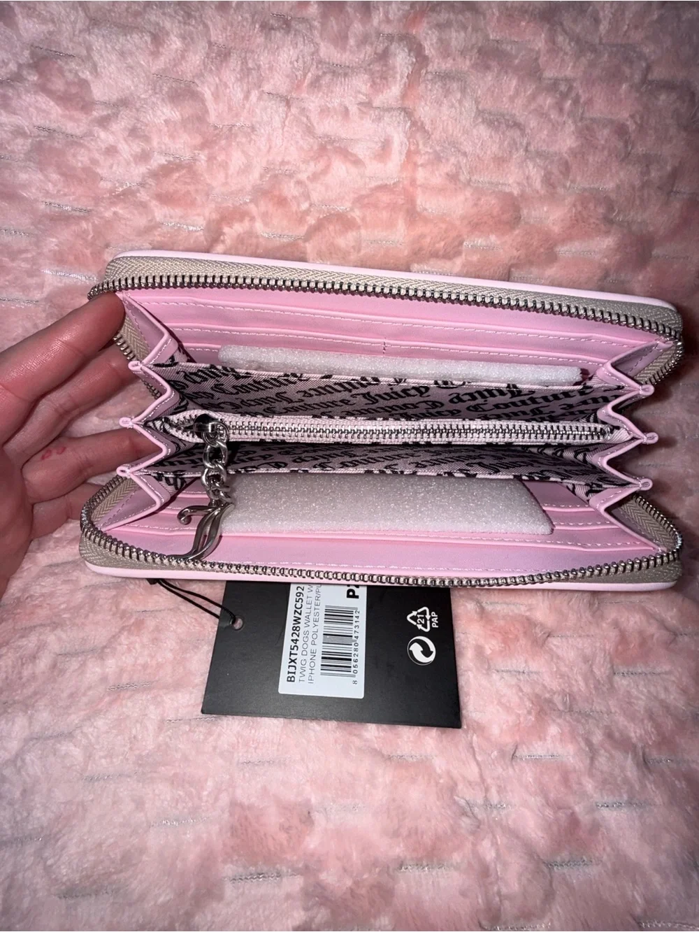 Juicy Couture UK Long Wallet Beige / Pink **Born In Glamorous USA** design! NWT! - Picture 10 of 10